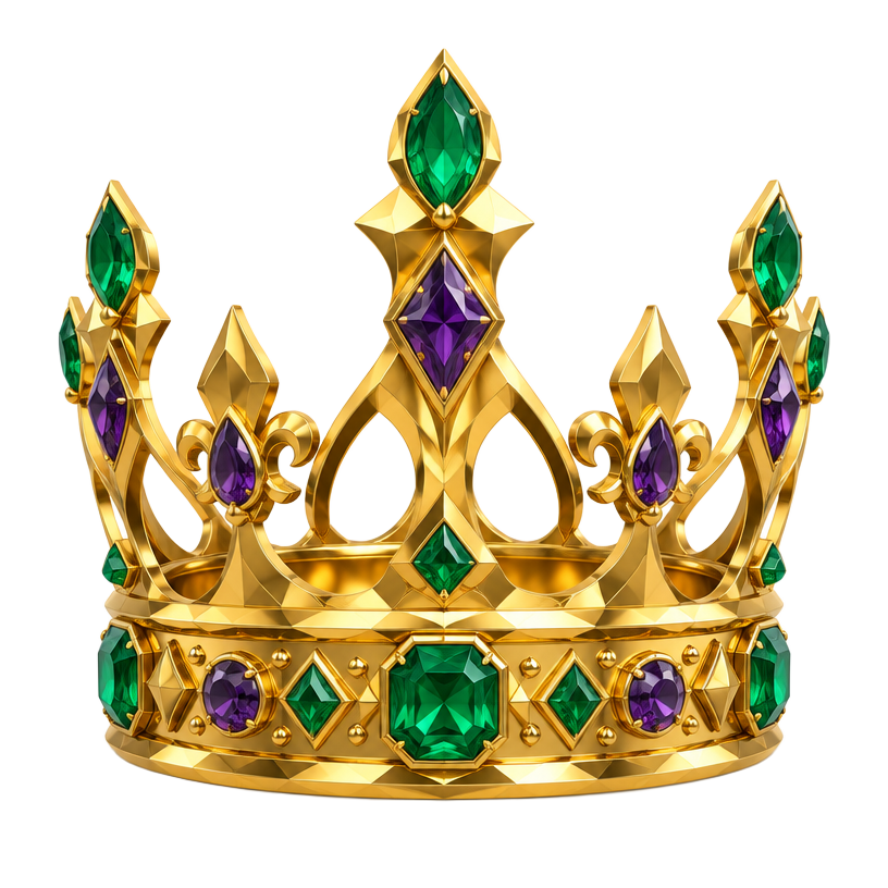Gold crown with emerald and amethyst gemstones